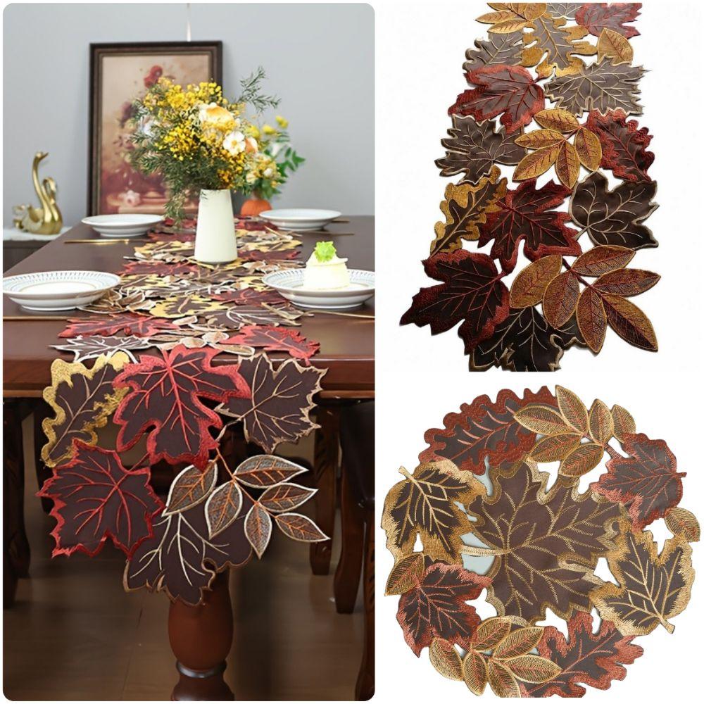 Leaf Pattern Tabletop Placemat Maple Leaf Table Mat Embroidered Table Runner Thanksgiving Day