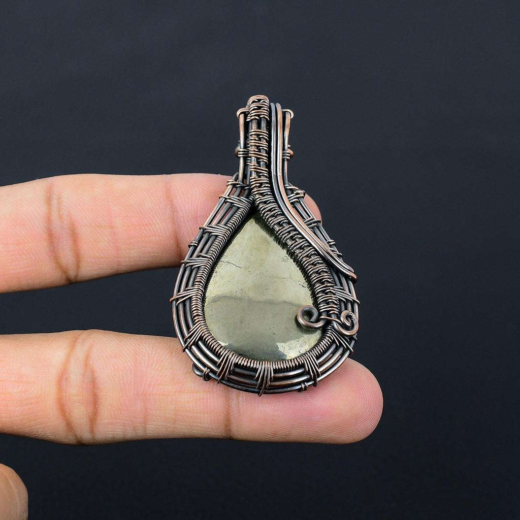 Χειροποίητο κρεμαστό κόσμημα από χρυσό Apache Pyrite Gemstone από καθαρό σύρμα χαλκού τυλιγμένο