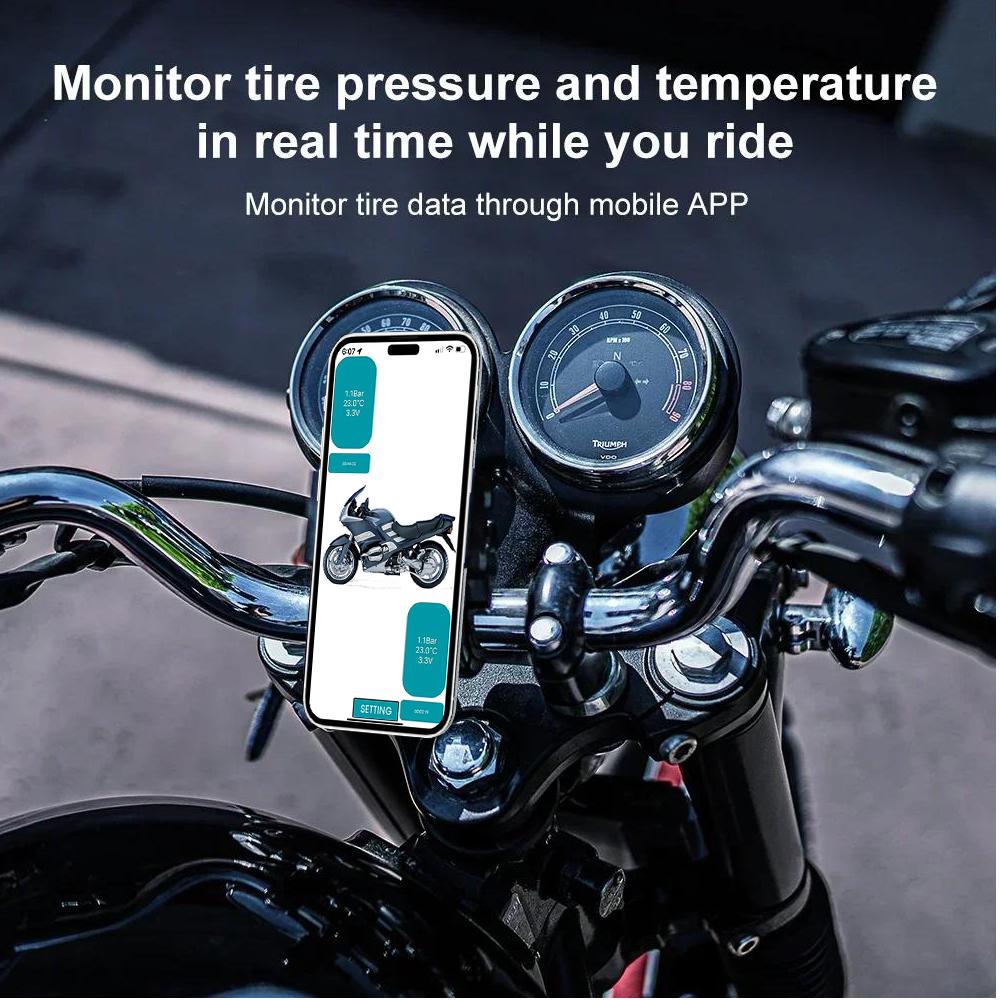 TPMS Motocicletă Bluetooth5.0 Sistem Wireless de Monitorizare a Presiunii Anvelopelor IP67 Rezistent la Apă cu 2 Senzori Externi Suport Android/IOS