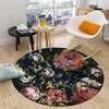 Peony Rose Flower Round Carpet Botanical Floral Area Rug Soft Non-slip Circle Floor Mat for Bedroom Living Room Chair Sofa Decor