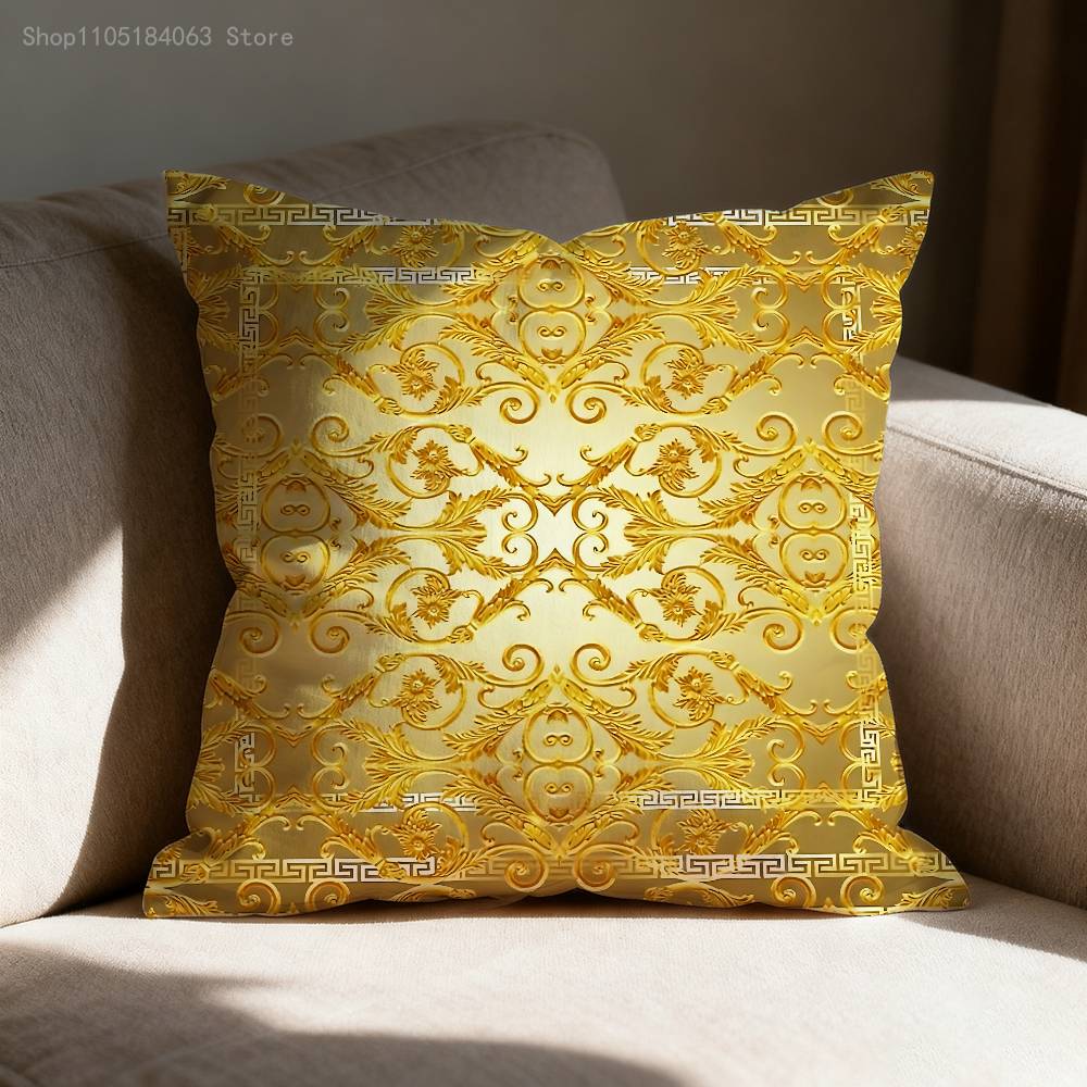Greek Key Golden Baroque Style Pillow Case Print Polyester Fiber 40X40 Cm Home Sofa Throw Cushion Cover Decoration
