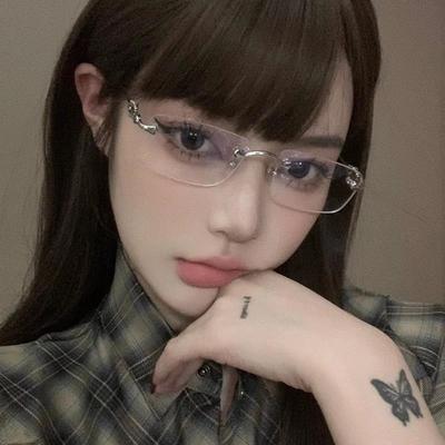 Frameless Trimmed Myopia Glasses Women'S Anti-Blue Light Advanced Sense Ultra-Light Gold Silk Plain Flat Glasses Business Glasses