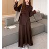Autumn and Winter Women's Knitted Round Neck Pullover Soft Sticky Split Knit Sweater Casual Half-body Skirt Suit