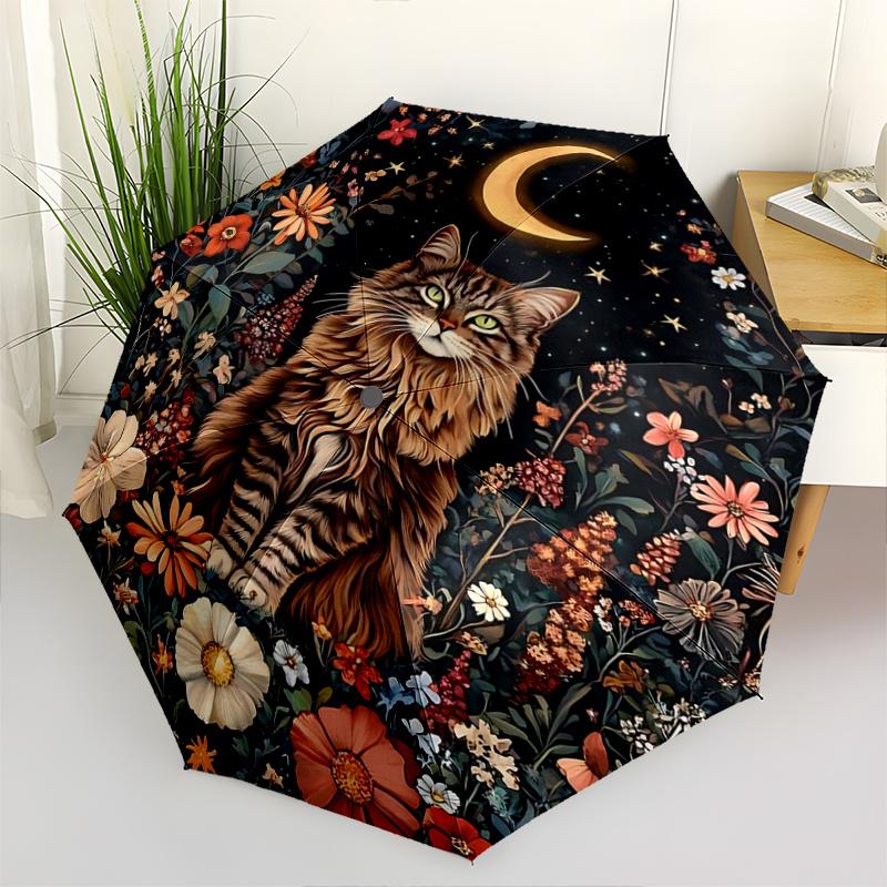 

1pc Domineering Cat & Flowers Automatic Opening and Closing Umbrella, Lightweight 3-Fold, With Cute Cartoon Characters, Suitable for Home, O