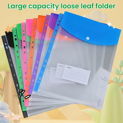 6 Stück A4 Kunststoff-Bindetaschen für 11-Ring-Ordner Letter-Format Dokumentenorganisator Loseblatt-Aktenordner-Tasche mit Druckknopf und Etikettentasche