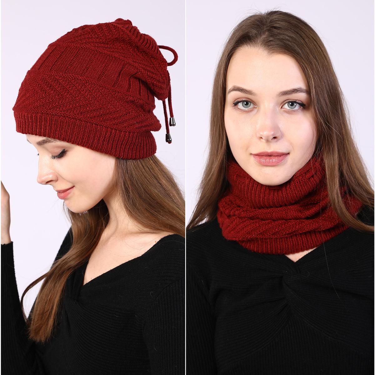 

Women s Fleece-Lined 2-in-1 Pullover Hat and Scarf – Knitted, Warm, and Cold-Proof with Ear Protection for Autumn and Winter Adjustable червоний