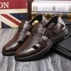 Breathable Cool Outdoors Non-slip Mature Men Genuine Leather Sandals Soft Sole Shoes Comfort Lightweight Large Size Roman Shoes