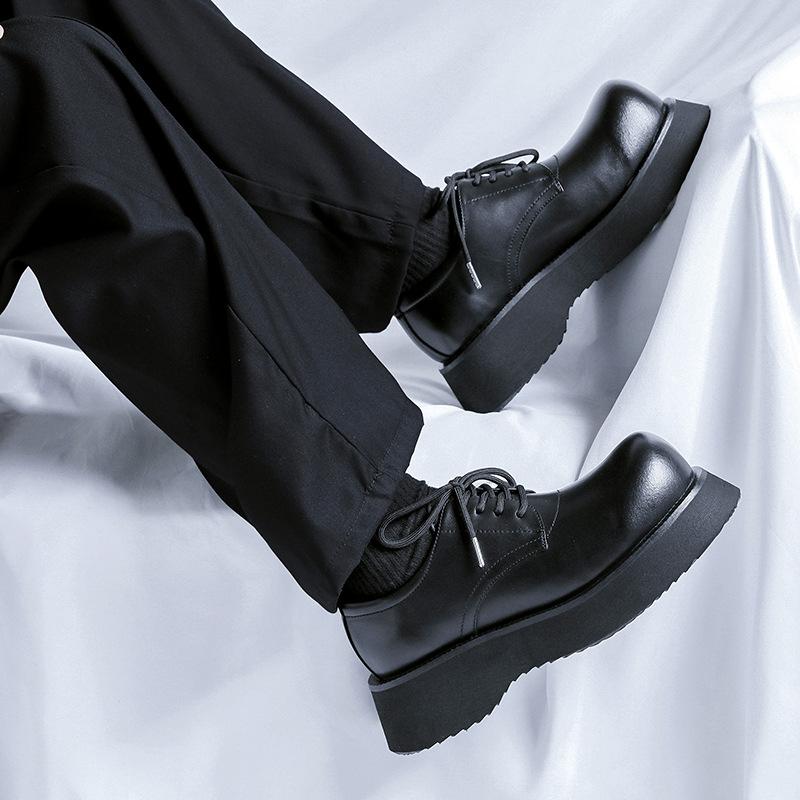 Leather shoes men's 2024 new casual black heightening derby shoes design sense niche business wedding shoes 21244-R