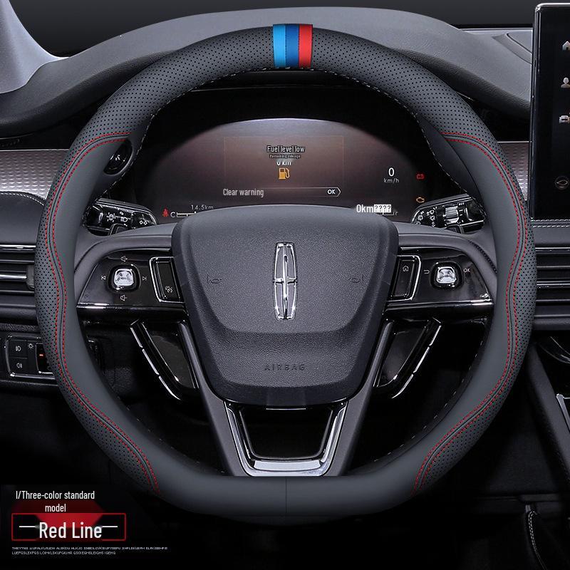 Premium Genuine Leather Steering Wheel Cover for Lincoln Z, Corsair, Navigator, MKC, MKZ, Nautilus – All-Season Protection.