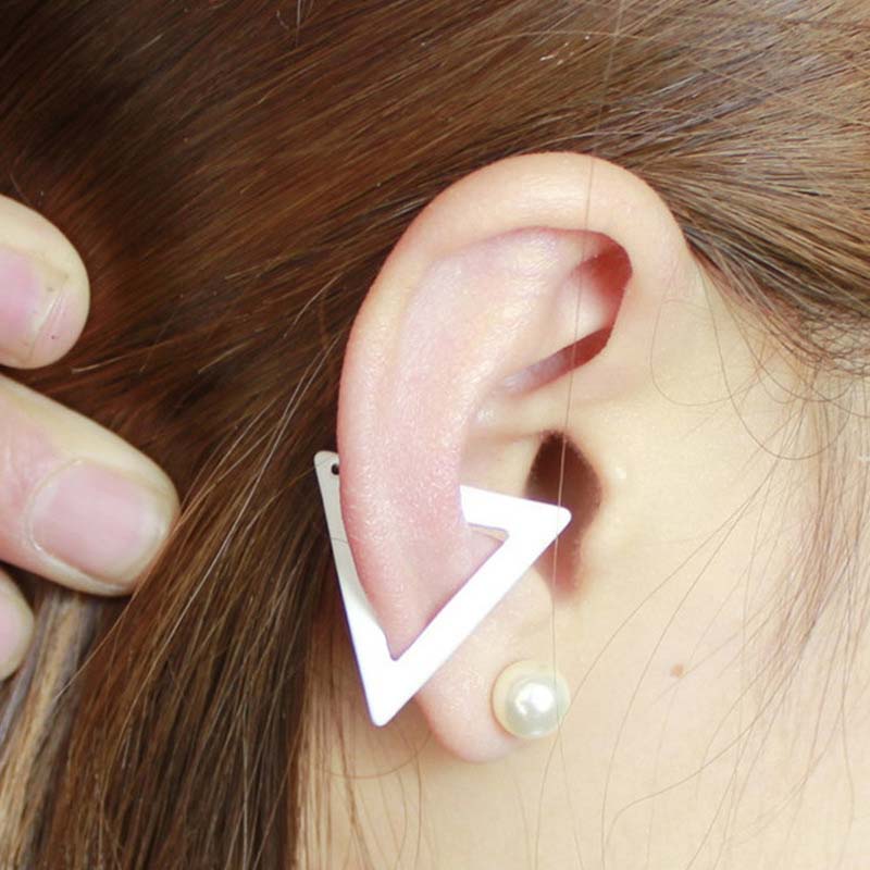 Punk Metal Triangle Ear Clip Earrings for Women Men Fashion Gold Color Geometric No Piercing Ear Buckle Clip On Earring Jewelry