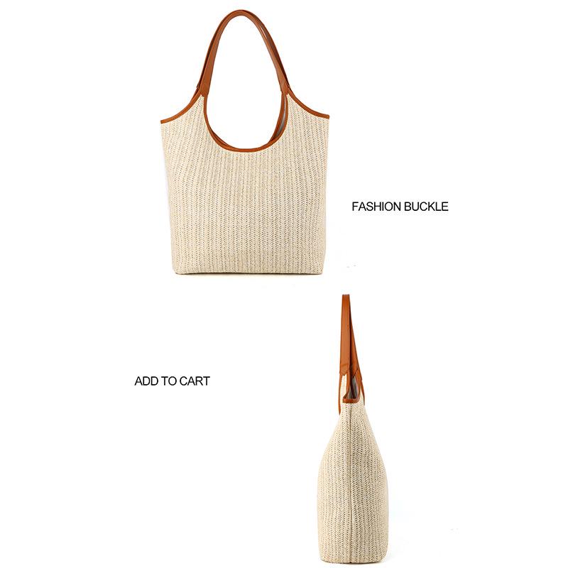 Country Style Women's Summer Straw Tote – Large Capacity Woven Bag with Embroidered Letters for Beach & Commuting