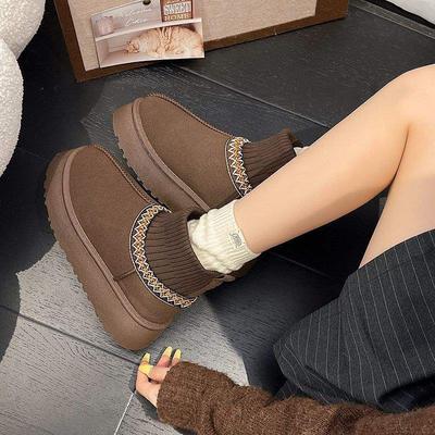 2025 New Winter Thick-soled Snow Fleece Warm Snow Boots Women's Fleece Thickened Wool Mouth Knitted Boots