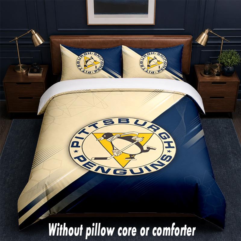 Pittsburgh Penguins Design Bed Bedding Set 1 Duvet Cover + 2 Pillowcases Soft Breathable Household Bed Linens