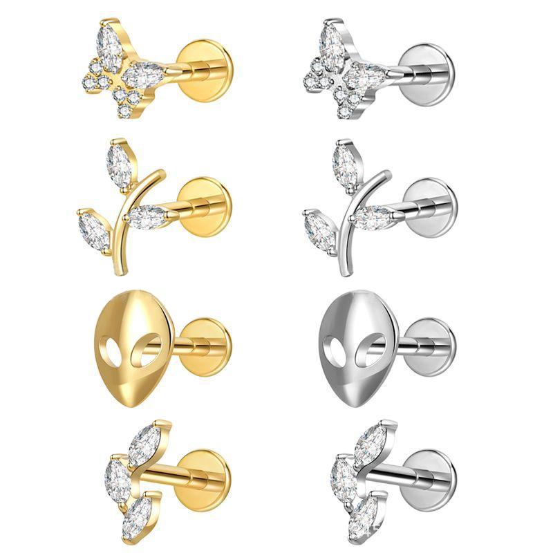 Cross-Border Fashion Piercing Jewelry Titanium Alloy Earrings Hot Temu Female Zircon Jewelry Human Body Jewelry Fourth&1.2*8mm серебряный