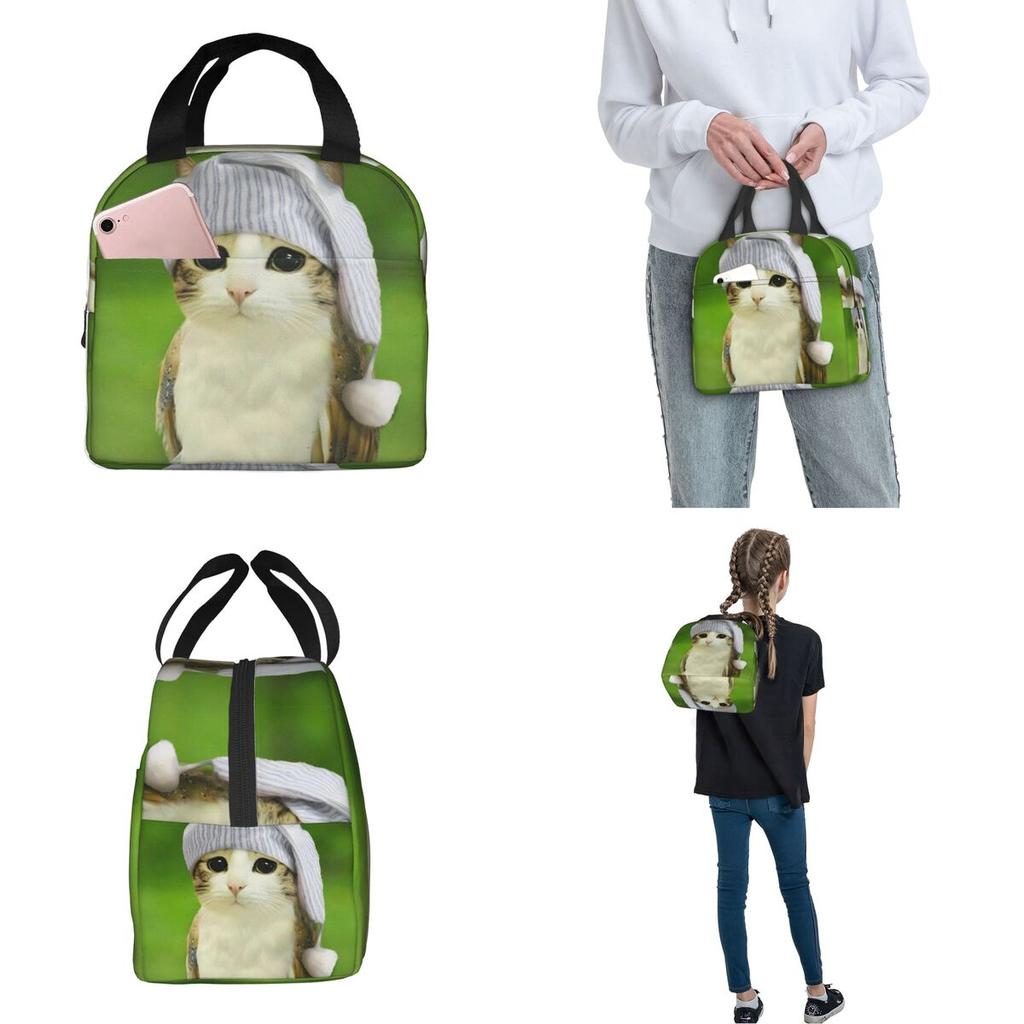 Meowl Cat Owl Meme Thermal Insulated Lunch Bags for School Portable Food Bag Cooler Thermal Lunch Box