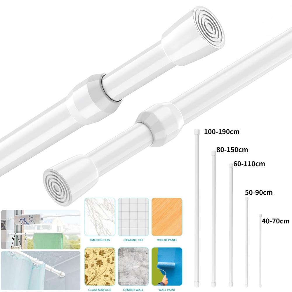 Tension Rods for Curtains 40-150CM White Curtain Rod Extendable Curtain Poles No Drill Adjustable Tension Rod for Net Curtains