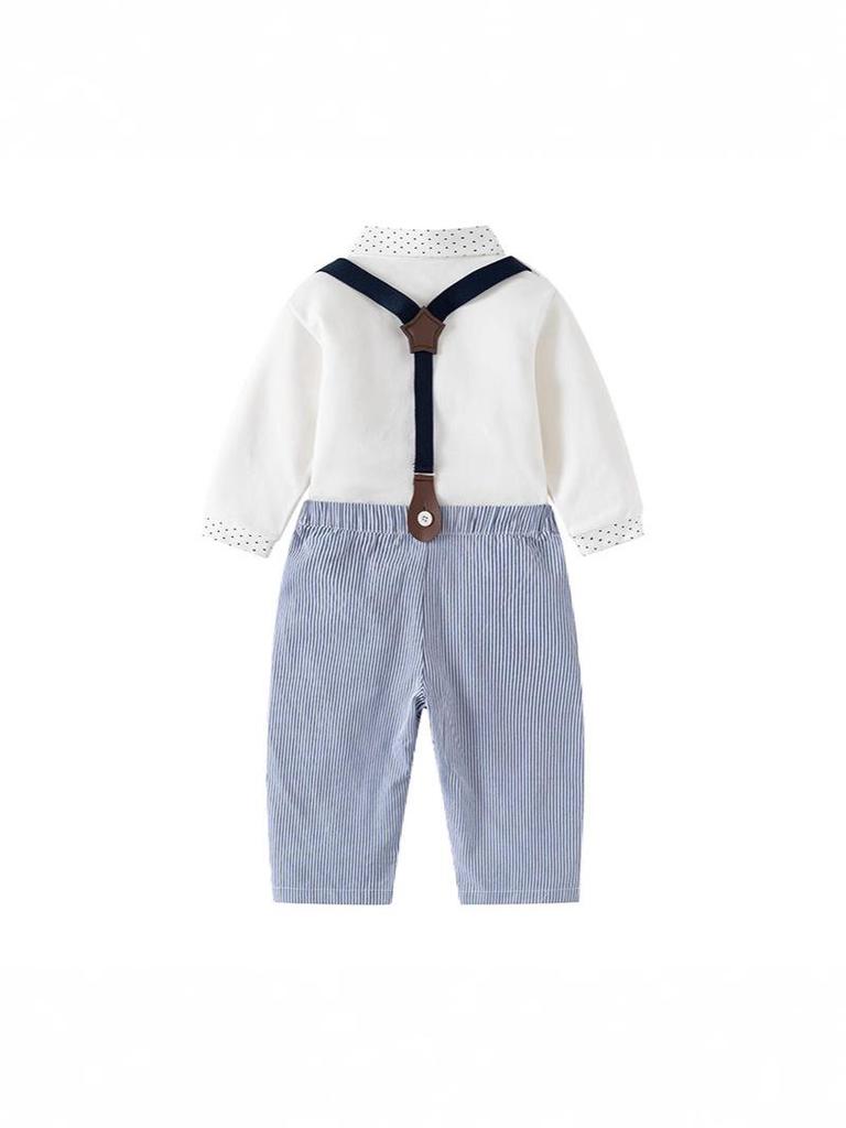 British Baby Boy Overalls Set: Two-Piece Formal Wear for Spring/Autumn - 1-Year-Old Long-Sleeved Gentleman Shirt