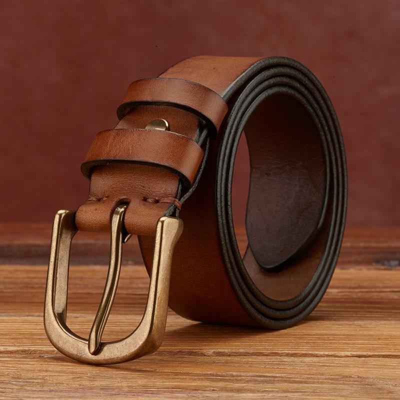 Handmade Retro First-Layer Cowhide Belt Men'S Genuine Leather Pin Buckle Youth Simple And Versatile Casual Jeans Belt Men'S