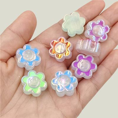 Creative Dazzle Gradient Light Acrylic Jewelry Accessories Beaded Material Handmade DIY Fashion Flower Beads 5pcs Dripping Oil Smiley Face