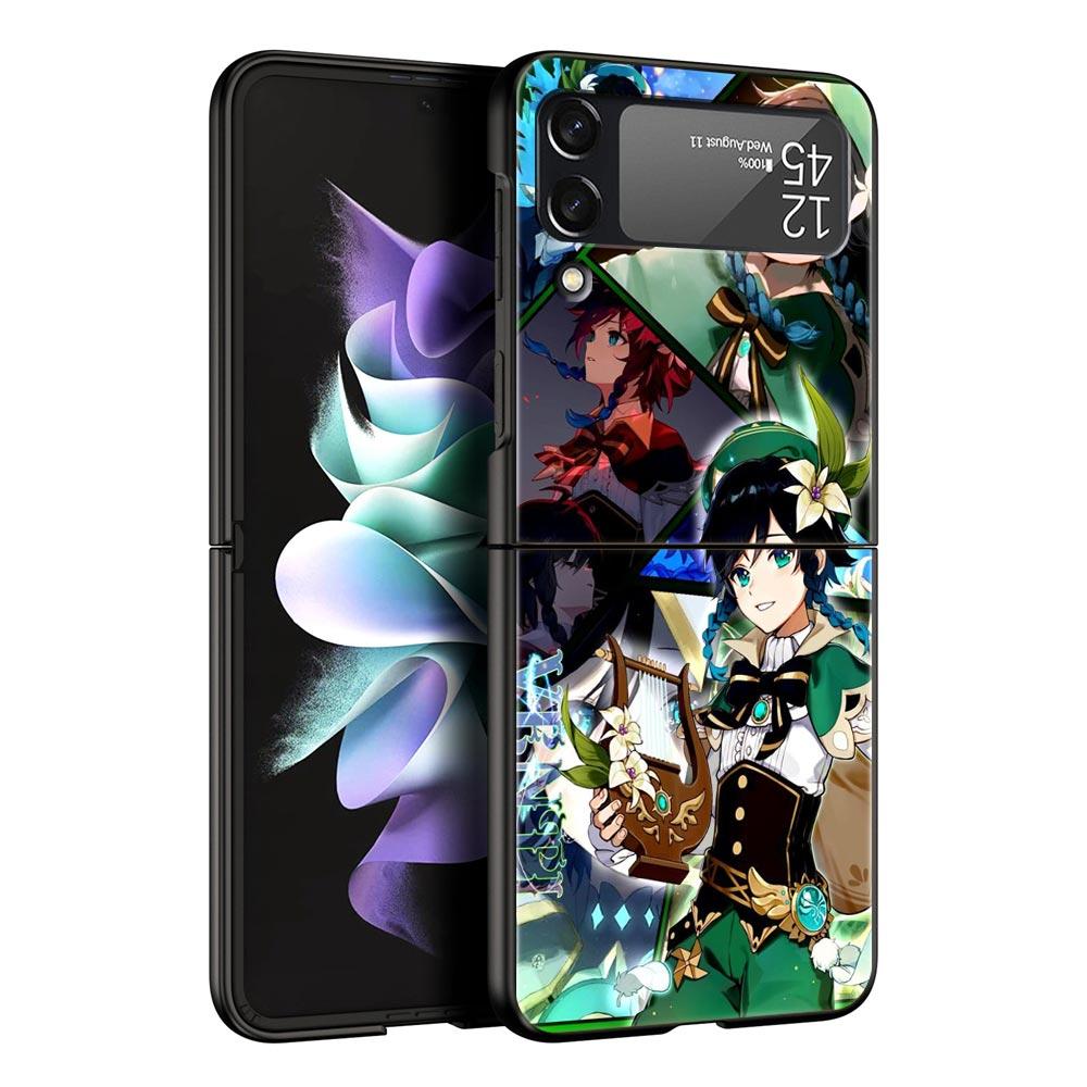 Phone Case For Samsung Galaxy Z Flip 3 4 5 Hard Black Folding PC For Samsung Z Flip3 Cover Shell Genshin impact ayato wanderer