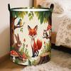 1 Bohemian-style Round Storage Basket with Sturdy Handles - Autumn Fox Forest Animal Design, Durable Oxford Fabric, Suitable for Bedroom and Laundry R