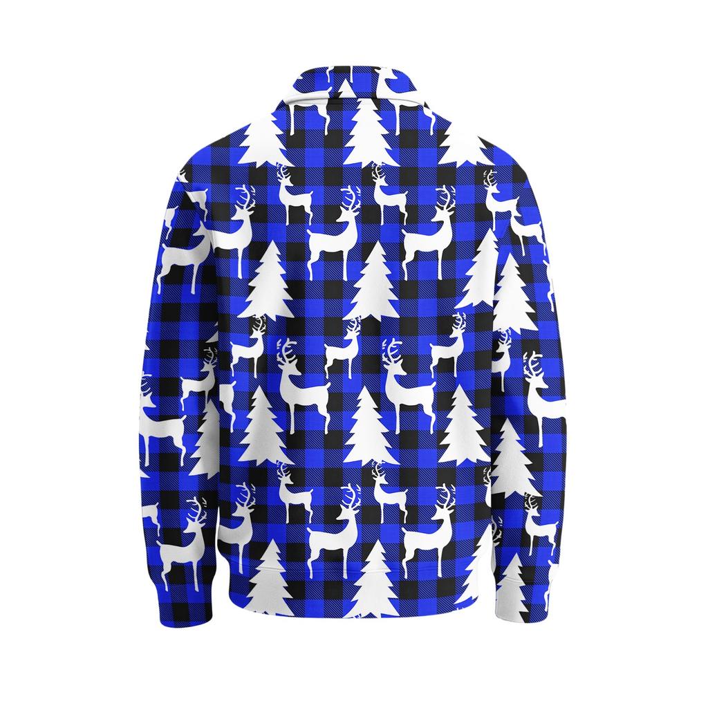 Men's Casual Loose Fit Long Sleeve Collared Shirt with Christmas Print for Holiday Parties