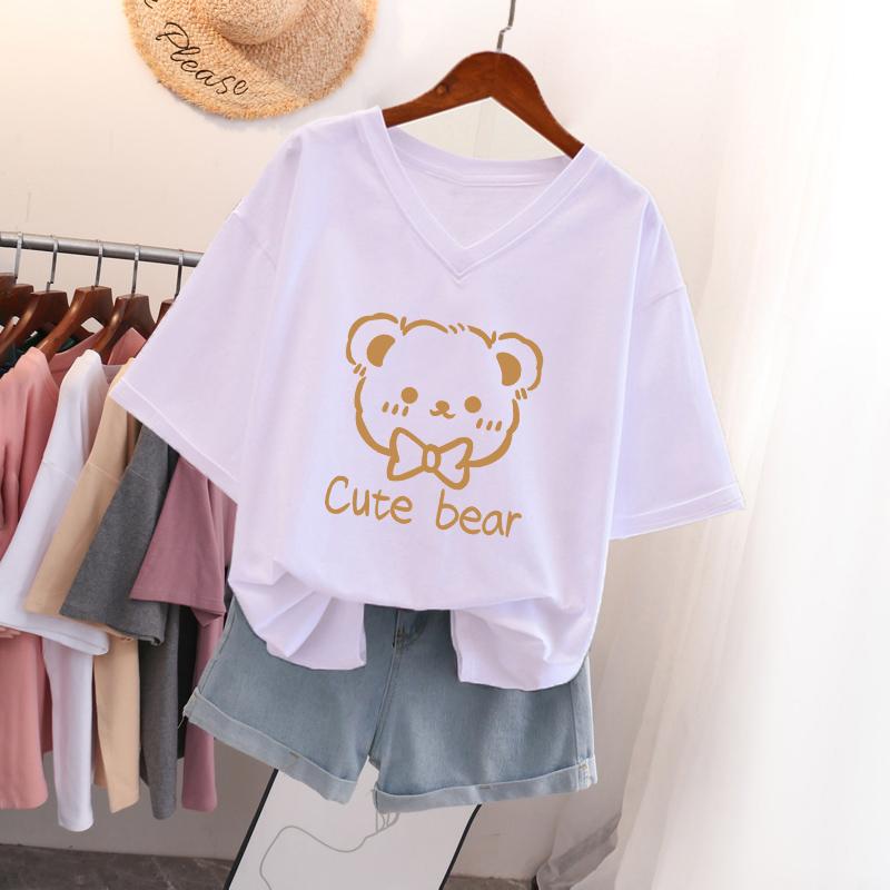 Kurzärmeliges T-Shirt für Damen Große Größe Lockeres und Schlankmachendes Design Nische Reine Baumwolle V-Ausschnitt Oberteil, das den Bauch bedeckt