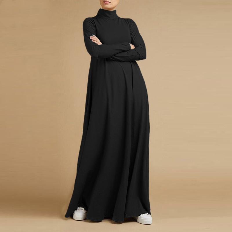 S-5XL Moda Donna Maglia di pizzo Abaya Manica lunga Tinta unita Abito lungo musulmano Maxi abito