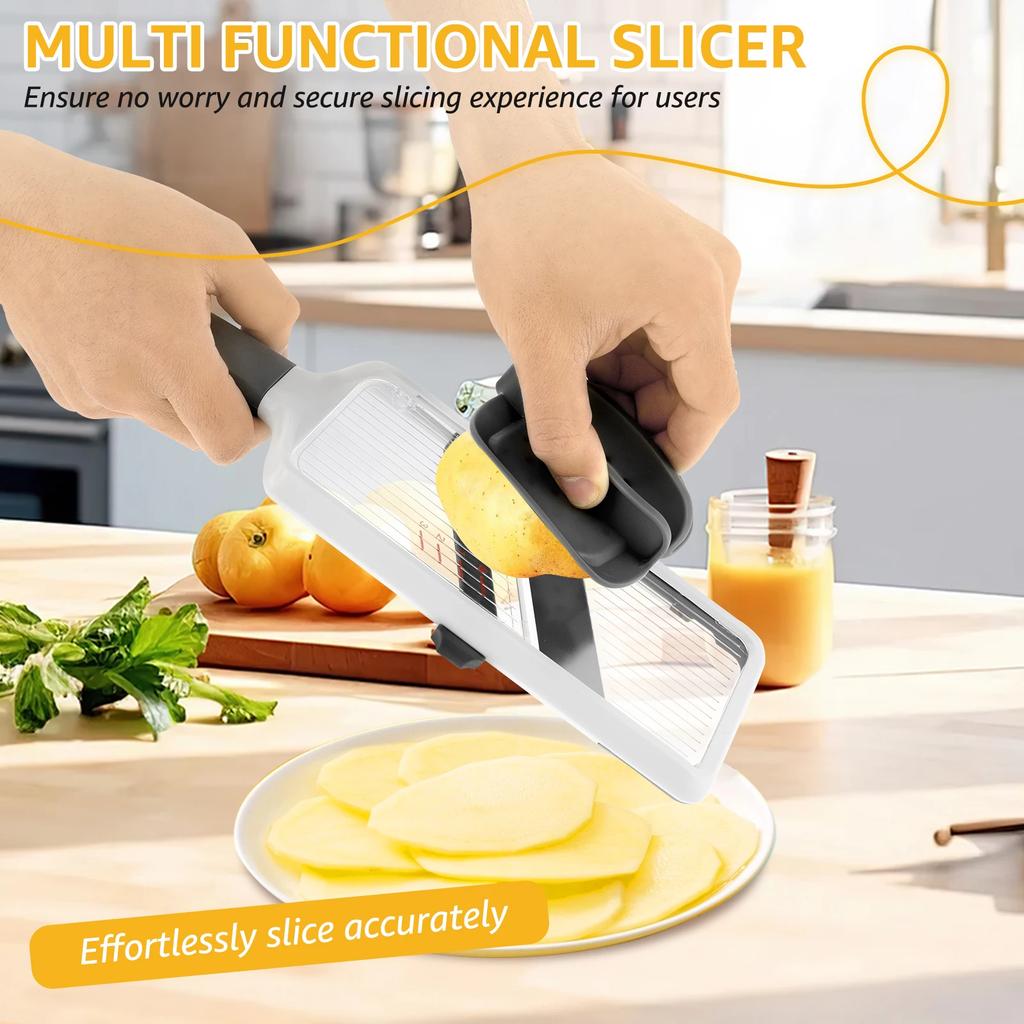 Handheld Mandoline Slicer with 2 Pcs Food Holder Adjustable Mandoline Food Slicer Comfort Grip Mandoline Slicer Kitchen Tool