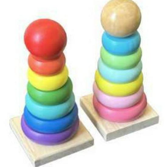Rainbow Wooden Eight-Tone Xylophone & Tower Wiggle Worm Toy Set for Kids