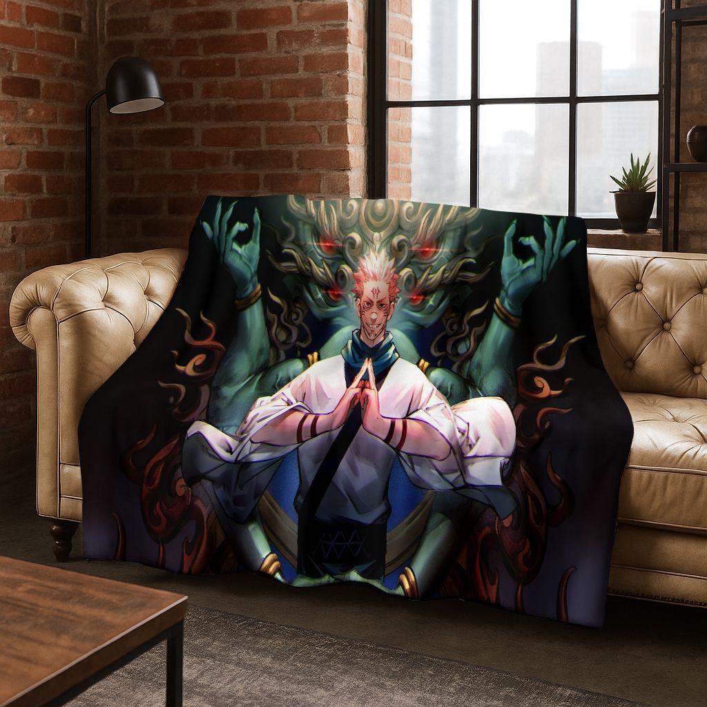 Anime Jujutsu Kaisen Yuji Satoru Cartoon Flanelldecke, Gemütliche Weiche Überwurfdecke für Zuhause Schlafzimmer Bett Sofa Picknick Abdeckung Geschenk Kind