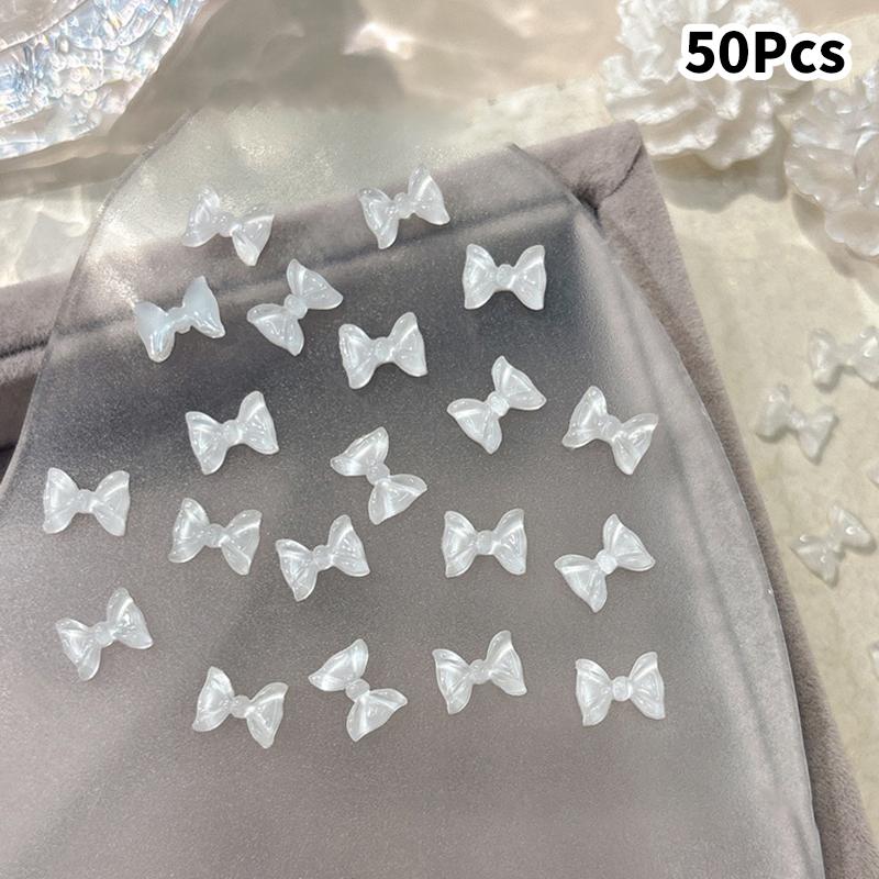 

50Pcs 3D Summer Ice Transparent Candy Color Bow Ribbon Nail Decoration Nail Art Charms Jewels Diy Manicure 50Pcs белый