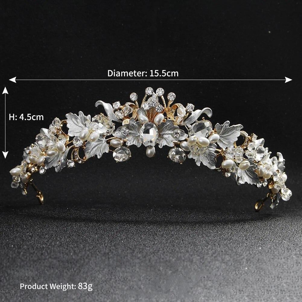 Luxuriöse Strass-Braut-Tiaras und Kronen, Königin-Krone, Perlen-Blume, großer ovaler Diamant-Haarreifen, Hochzeit, Braut-Krone
