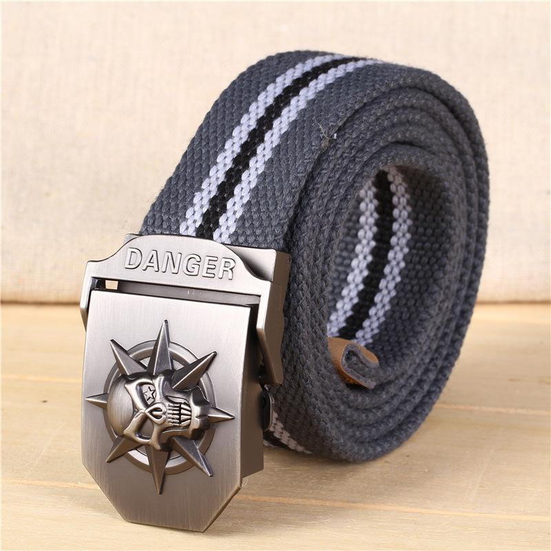 Automatischer Schnallengürtel Totenkopf Verdickter Canvasgürtel Herrengürtel Freizeitgürtel