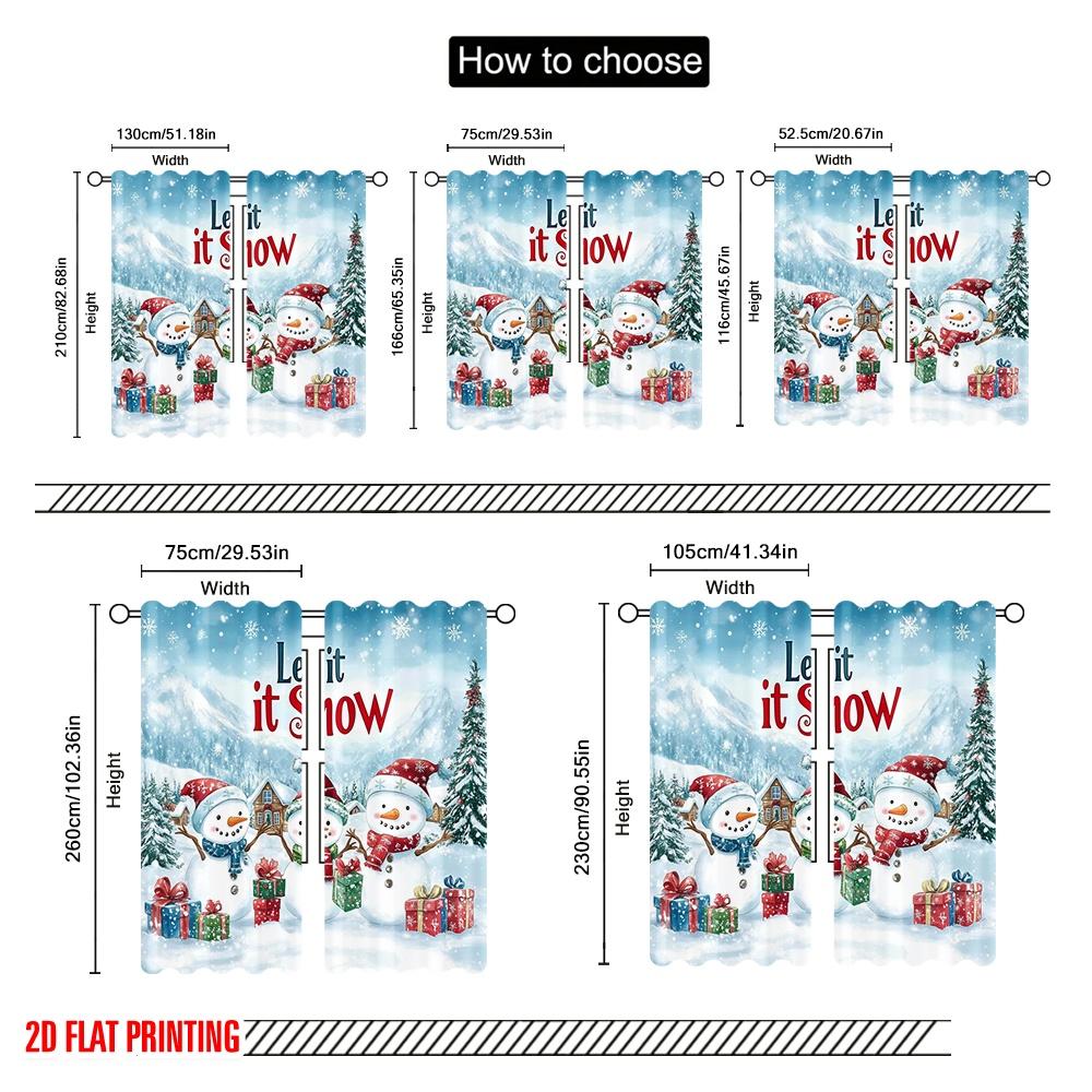 2 Stück, 2D-Flachdruck Kreative Vorhänge Winterschneeszene und Schneemann (2) Vielseitiger Polyesterstoff (ohne Stange) Wohnkultur