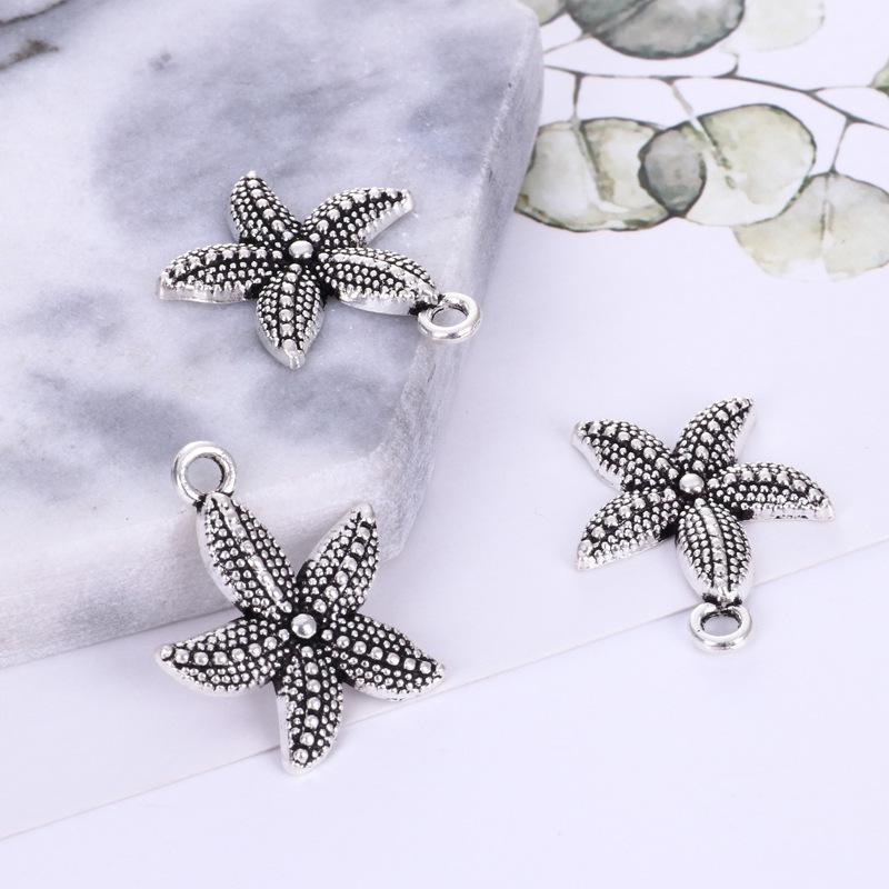 Zinc Alloy Starfish Pendant Silver Charms for DIY Jewelry & Crafts