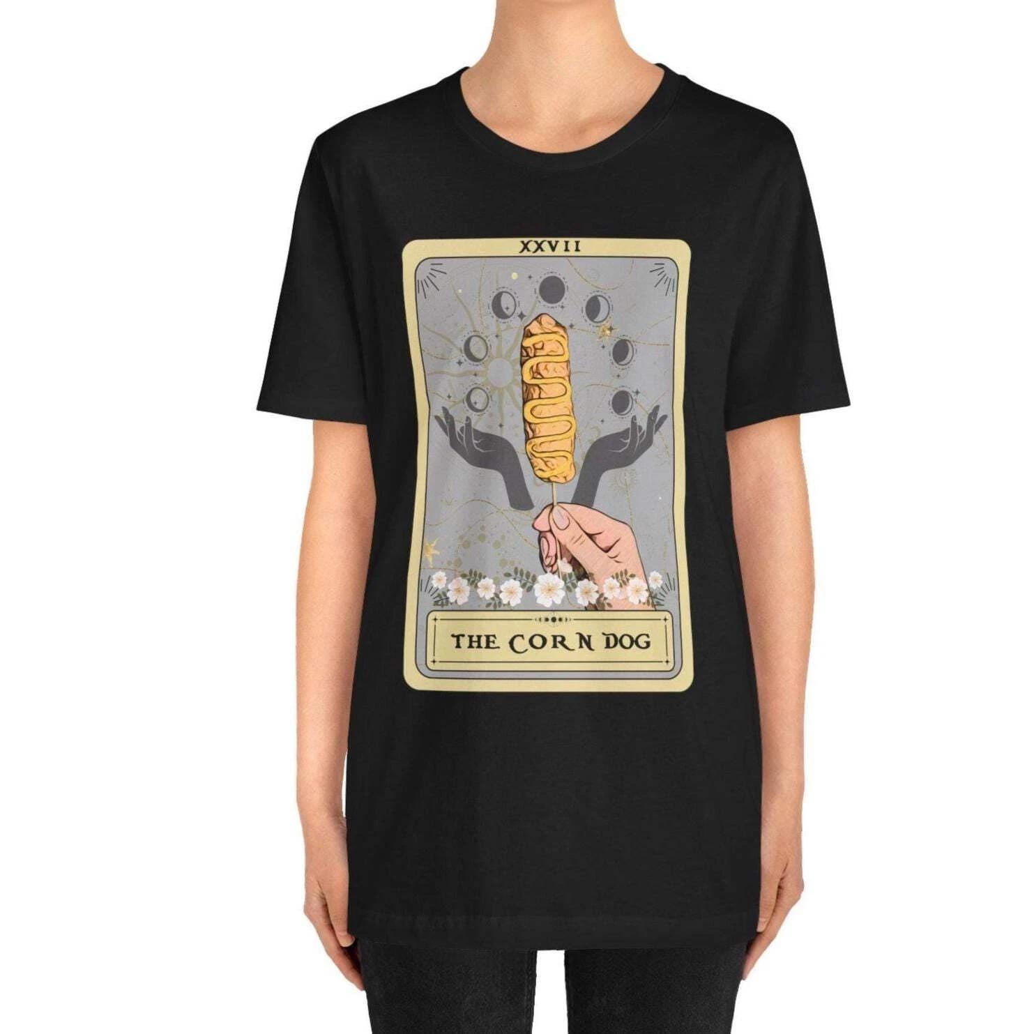 Corn Dog Tarot Card Shirt - Foodie Gift Tee with Mustard Design 2XL