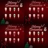Elegant French Tip Glitters Press On Nail 48PCS Set Long Coffin Shape Snowman Christmas Theme Artificial Nail For Gift