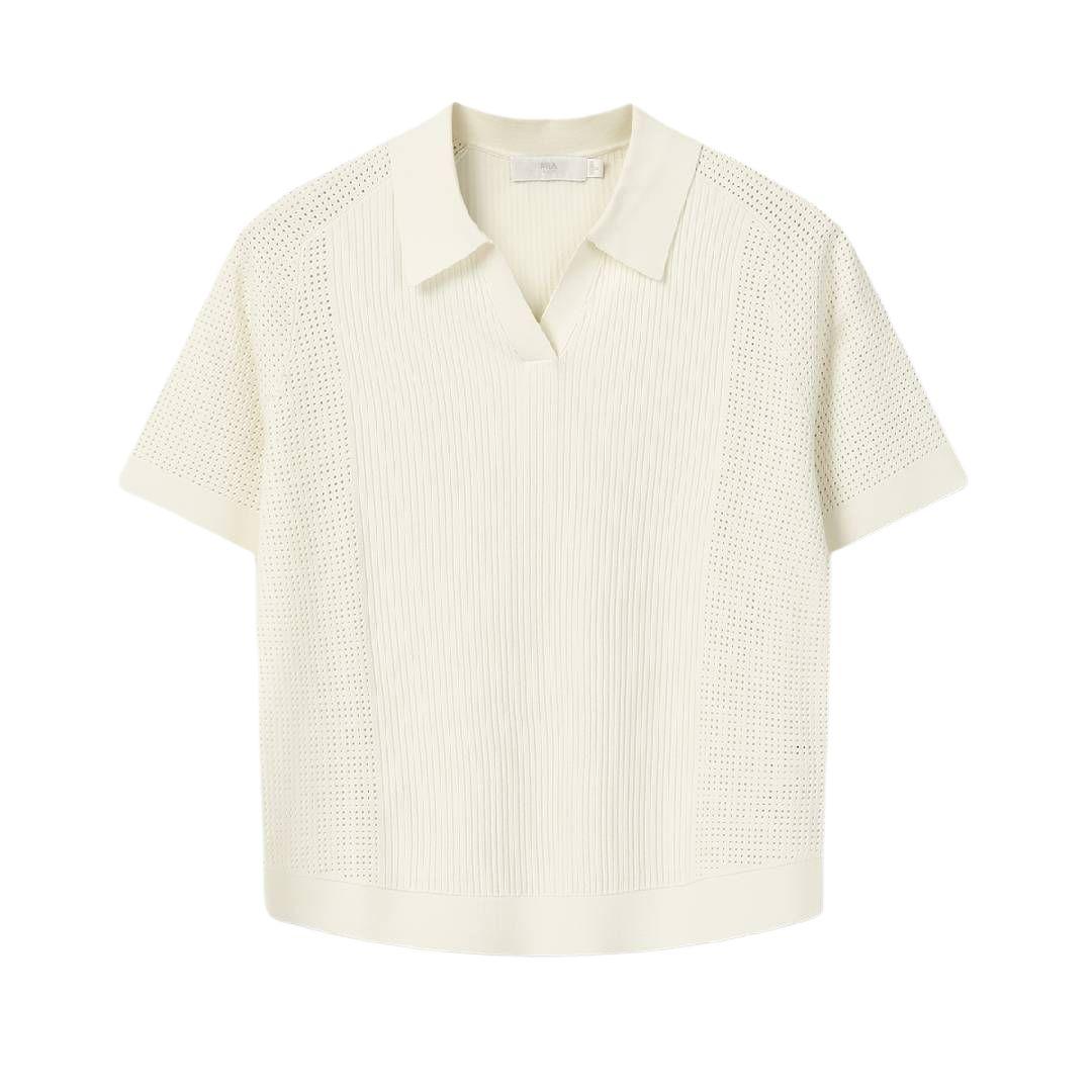 FILA Milano Series Casual Solid Color Simple Short Sleeve Knit Top Women tops F11W625405F-IV S