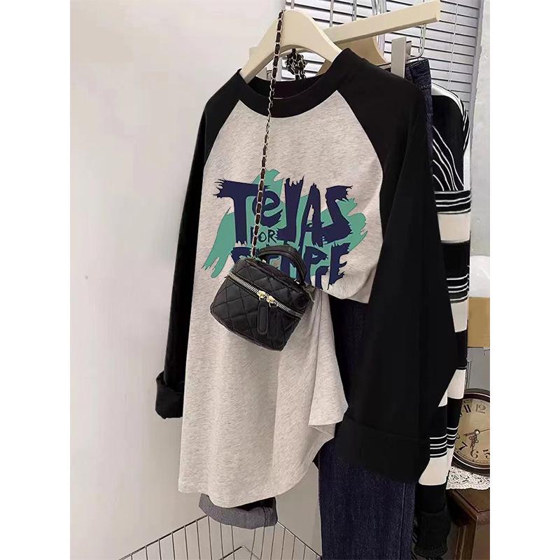 Women's Plus Size Mid-Length Pure Cotton Long Sleeve T-Shirt - Autumn/Winter 2024, Thicker Material for 200 Jin, Hip Covering.