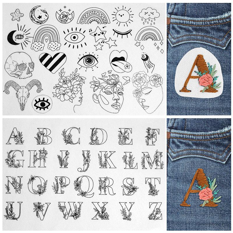 DIY Water Soluble Embroidery PatternWash Away with Pre-Printed Pattern Designs Stencils Transfers for Hand Sewing Lover Beginner