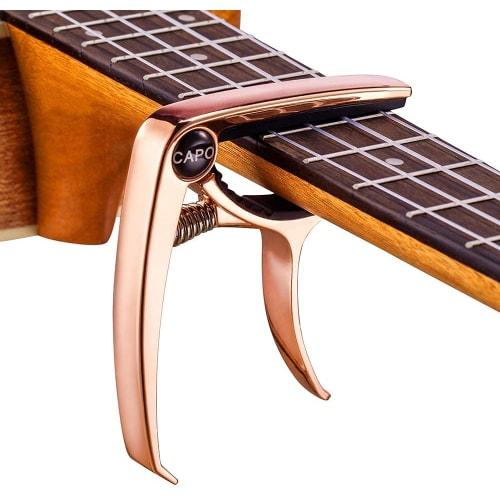 [Limited Edition] One-Touch Guitar Capo for Acoustic and Electric Guitars, Folk Guitars, and Ukuleles, Zinc Alloy (Rose Gold)