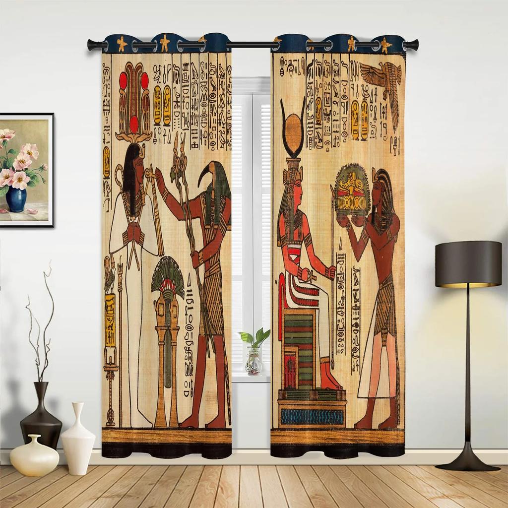 Egypt Pharaoh Yellow Mural Ancient Window Curtains Home Decoration Living Room Curtains Kid's Room Cortinas For Kitchen Bedroom
