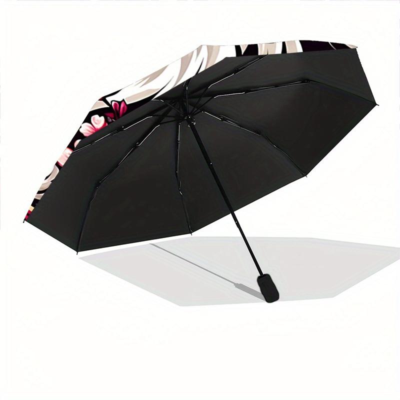 1pc Floral Fox Design Cartoon Umbrella, Portable 3-Fold Compact Umbrella, Suitable for Camping, Hiking and Travel, Ideal Easter Birthday Gif