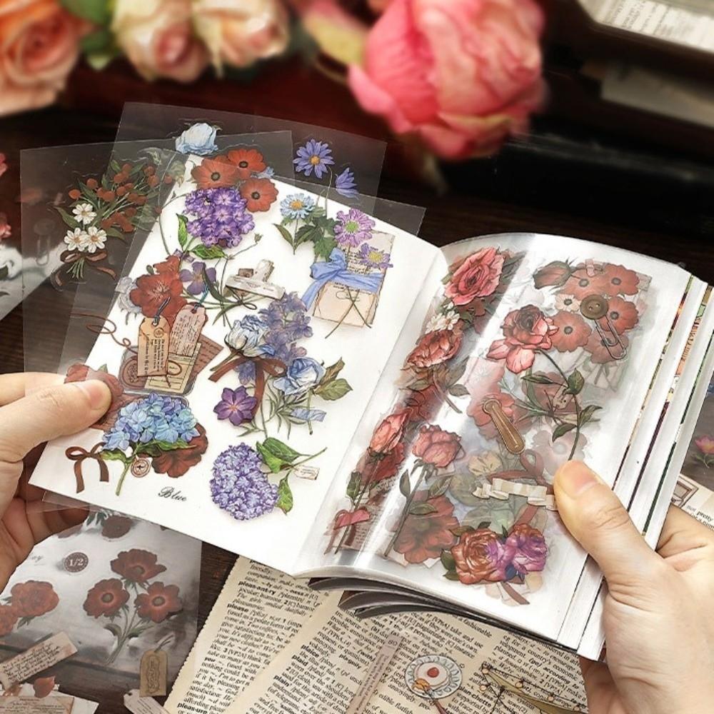 20sheets Vintage Sticker Book Retro Floral Plant Sticker Book Decorative Scrapbook Stickers Journal