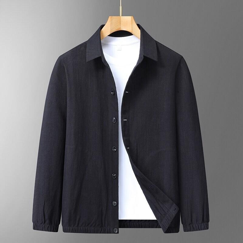 

Весна и Осень Новая Мужская Повседневная Куртка Повседневный Однотонный Хлопок Лацкан Простой Кардиган 4XL чёрный