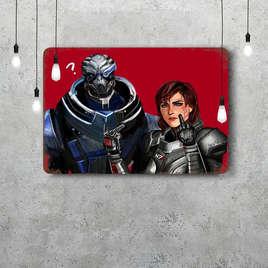 Garrus Close Up Mass Effect Vintage Metal Tin Signs Posters Decor Retro Metal Plaque Wall Art Decor for Garage Bar