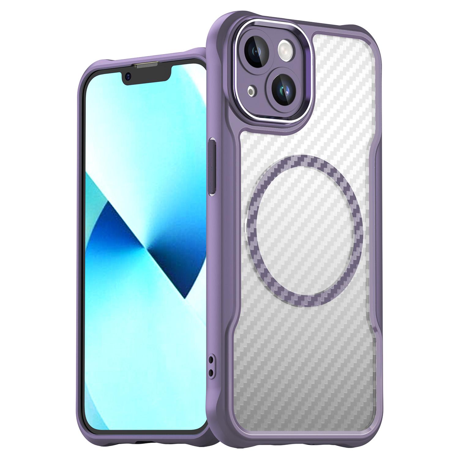 

For iPhone 13 Magnetic Case Carbon Fiber Texture TPU+PC Phone Cover Compatible with MagSafe Purple