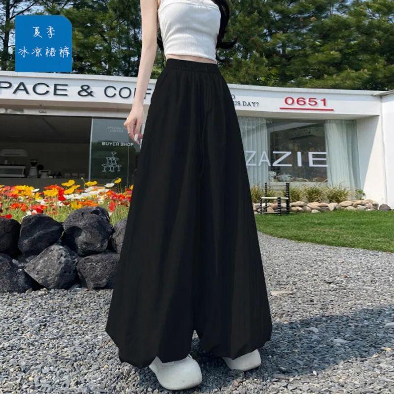 Fashion Flower Bud Skirt Pants Women Summer High Waist Slimming Loose Casual Wide Leg Pants Lazy Feeling Drape Thin Bloomers