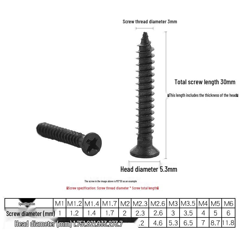 KA Black Phillips Flat Head Carbon Steel Self-Tapping Screws (M2-M5)